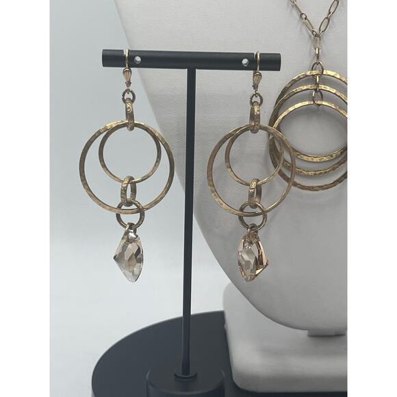 Catherine Popesco Gold Plated Light Amber Color Crystal Necklace Earring Set - Picture 3 of 13